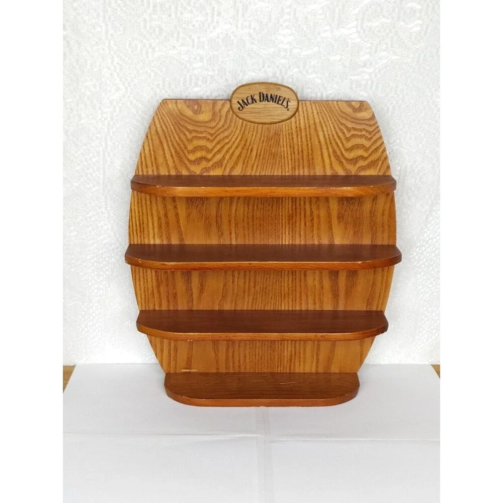 Jack Daniels 2002 Solid Wood Shot Glass Display Shelf Barrel Shape Design